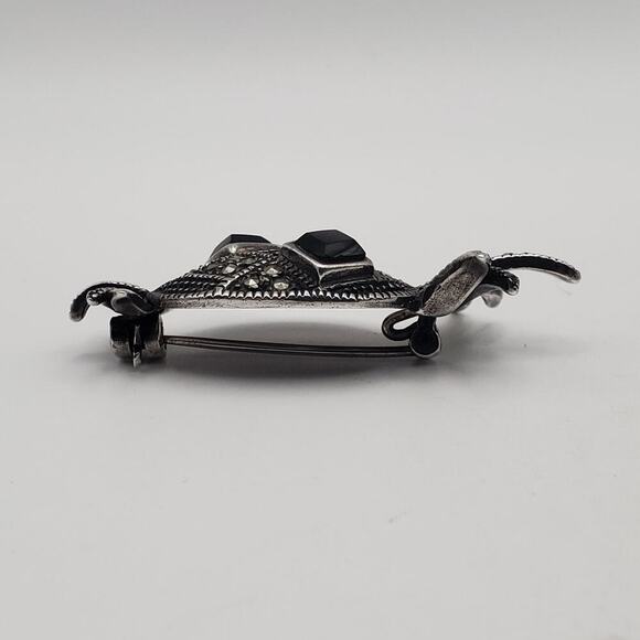 925 Sterling Silver Vintage Black Onyx & Marcasite Pineapple Art-Deco Pin Brooch - Picture 5 of 11